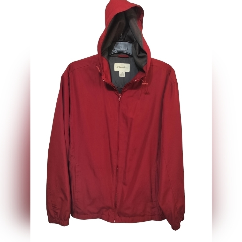 (M175) St John's Bay Men's Maroon Hooded Fully Zip Lightweight Jacket Size Large